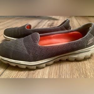 Skechers Womens Charcoal Gray Knit Memory Foam Comfort Shoes Flats